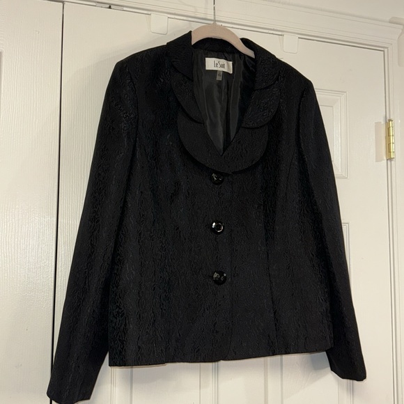 Le Suit black scalloped neck formal 3 button cocktail women’s blazer jacket 14 - Picture 3 of 8